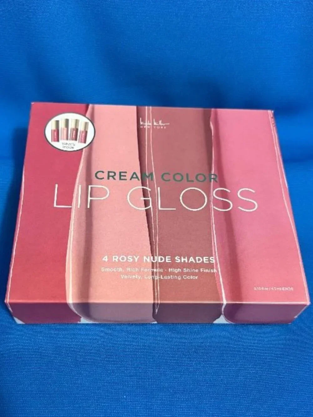 NICOLE MILLER NEW YORK 4 PACK ROSY NUDE HIGH SHINE SHADES CREAM COLOR LIP GLOSS